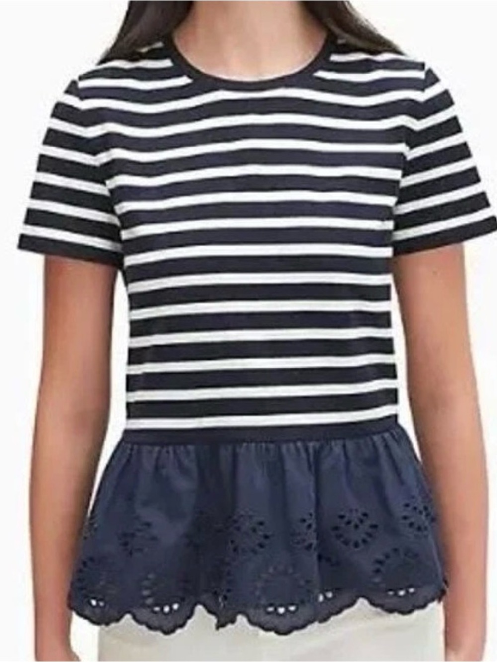 kate spade Navy & White Striped Peplum Tee